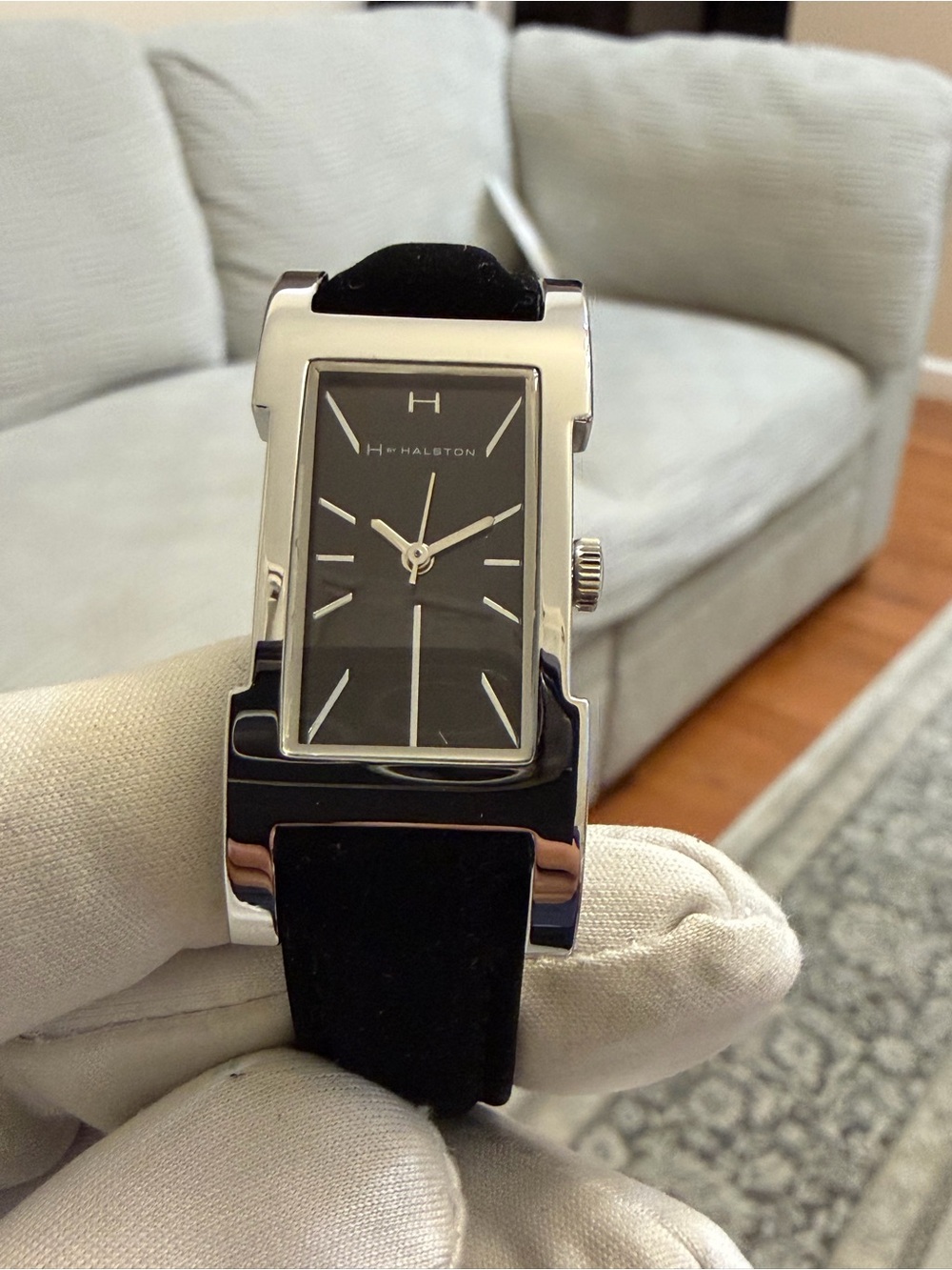 H by Halston Rectangular Tank Watch Black Dial Silver 20mm x 44mm 12170